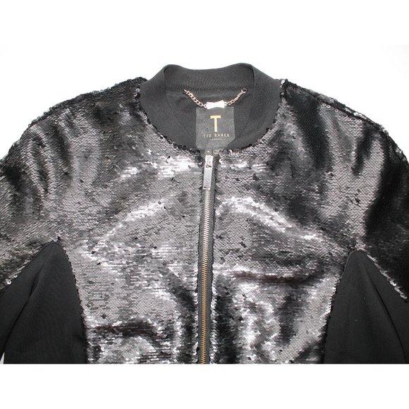 Ted Baker Brosina Sequin Bomber Jacket /  4 Large 10 / Black - Picture 7 of 12
